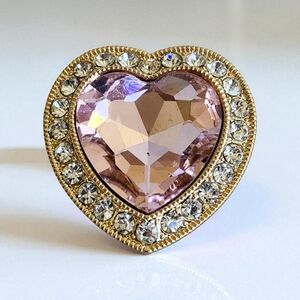 Vintage Monet Pink Faceted Crystal Heart with Rhinestones Statement Brooch Pin